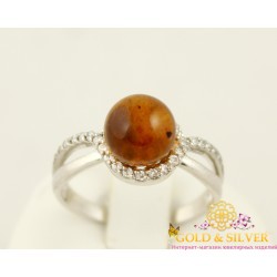 Серебряное кольцо с круглым янтарем кв959нс